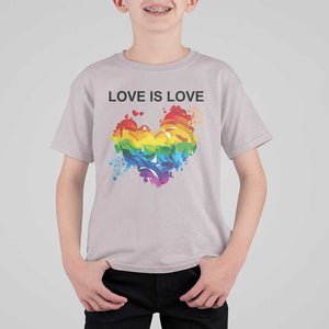 LGBTQ T Shirt For Kid Love Is Love Gay Pride LGBT Ally Vintage Rainbow Heart TS11 Ice Gray Print Your Wear