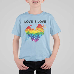 LGBTQ T Shirt For Kid Love Is Love Gay Pride LGBT Ally Vintage Rainbow Heart TS11 Light Blue Print Your Wear