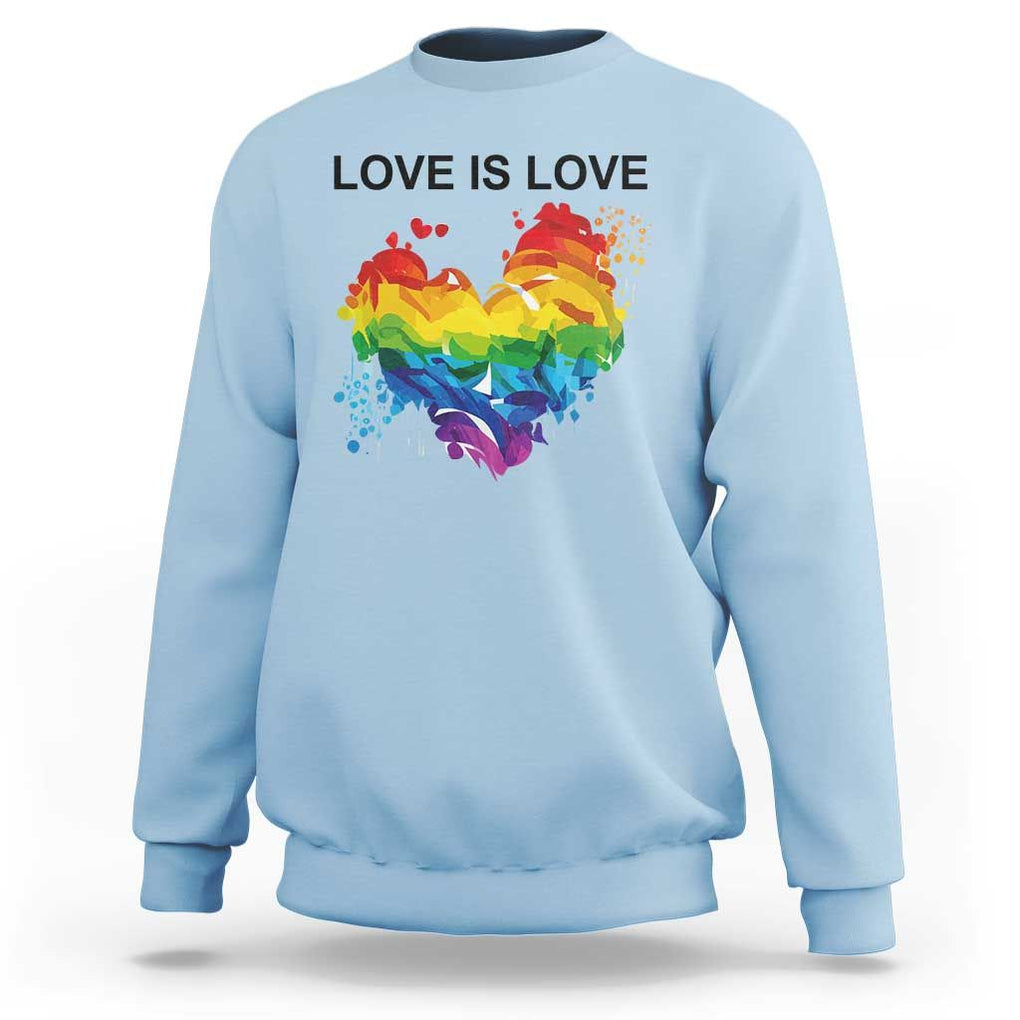 LGBTQ Sweatshirt Love Is Love Gay Pride LGBT Ally Vintage Rainbow Heart TS11 Light Blue Print Your Wear