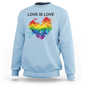 LGBTQ Sweatshirt Love Is Love Gay Pride LGBT Ally Vintage Rainbow Heart TS11 Light Blue Print Your Wear
