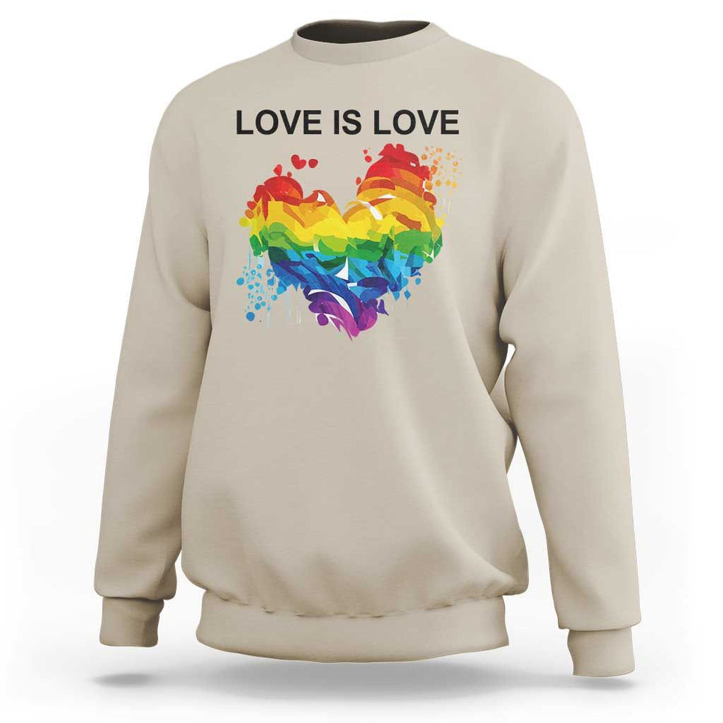 LGBTQ Sweatshirt Love Is Love Gay Pride LGBT Ally Vintage Rainbow Heart TS11 Sand Print Your Wear