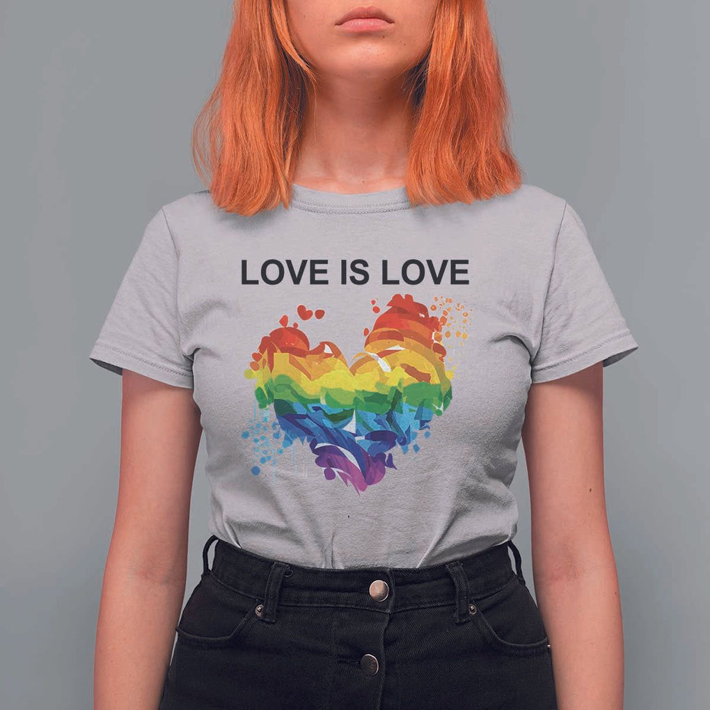 LGBTQ T Shirt For Women Love Is Love Gay Pride LGBT Ally Vintage Rainbow Heart TS11 Ice Gray Print Your Wear