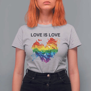 LGBTQ T Shirt For Women Love Is Love Gay Pride LGBT Ally Vintage Rainbow Heart TS11 Ice Gray Print Your Wear