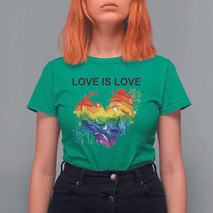 LGBTQ T Shirt For Women Love Is Love Gay Pride LGBT Ally Vintage Rainbow Heart TS11 Irish Green Print Your Wear