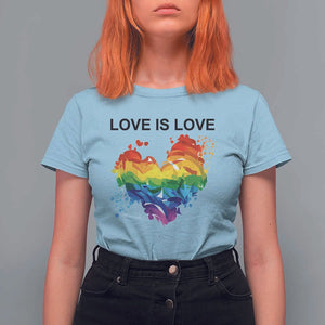 LGBTQ T Shirt For Women Love Is Love Gay Pride LGBT Ally Vintage Rainbow Heart TS11 Light Blue Print Your Wear