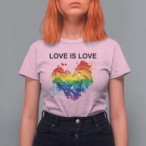 LGBTQ T Shirt For Women Love Is Love Gay Pride LGBT Ally Vintage Rainbow Heart TS11 Light Pink Print Your Wear