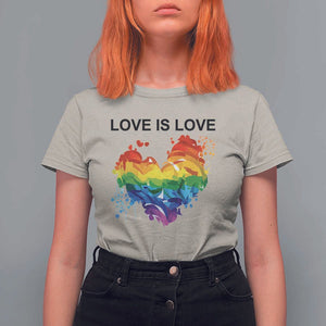 LGBTQ T Shirt For Women Love Is Love Gay Pride LGBT Ally Vintage Rainbow Heart TS11 Sand Print Your Wear