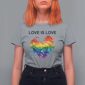 LGBTQ T Shirt For Women Love Is Love Gay Pride LGBT Ally Vintage Rainbow Heart TS11 Sport Gray Print Your Wear