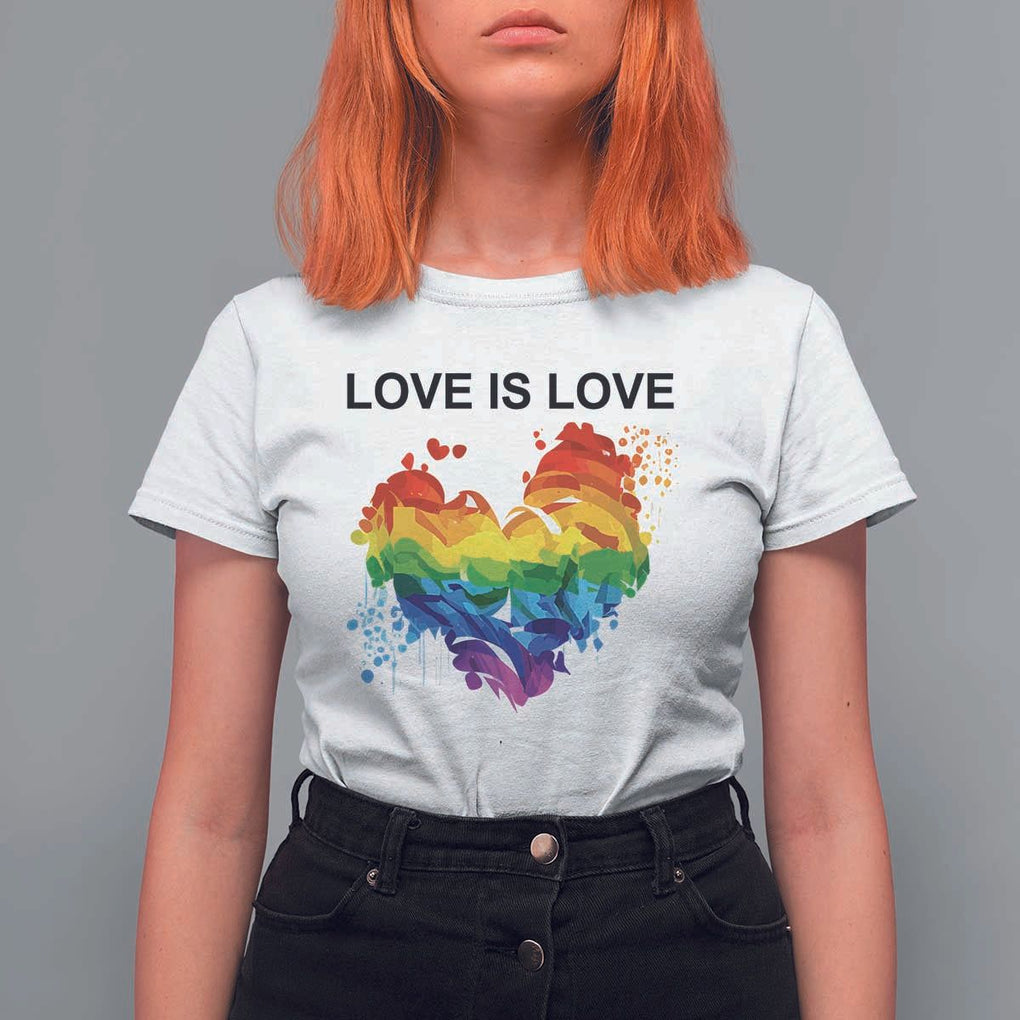 LGBTQ T Shirt For Women Love Is Love Gay Pride LGBT Ally Vintage Rainbow Heart TS11 White Print Your Wear