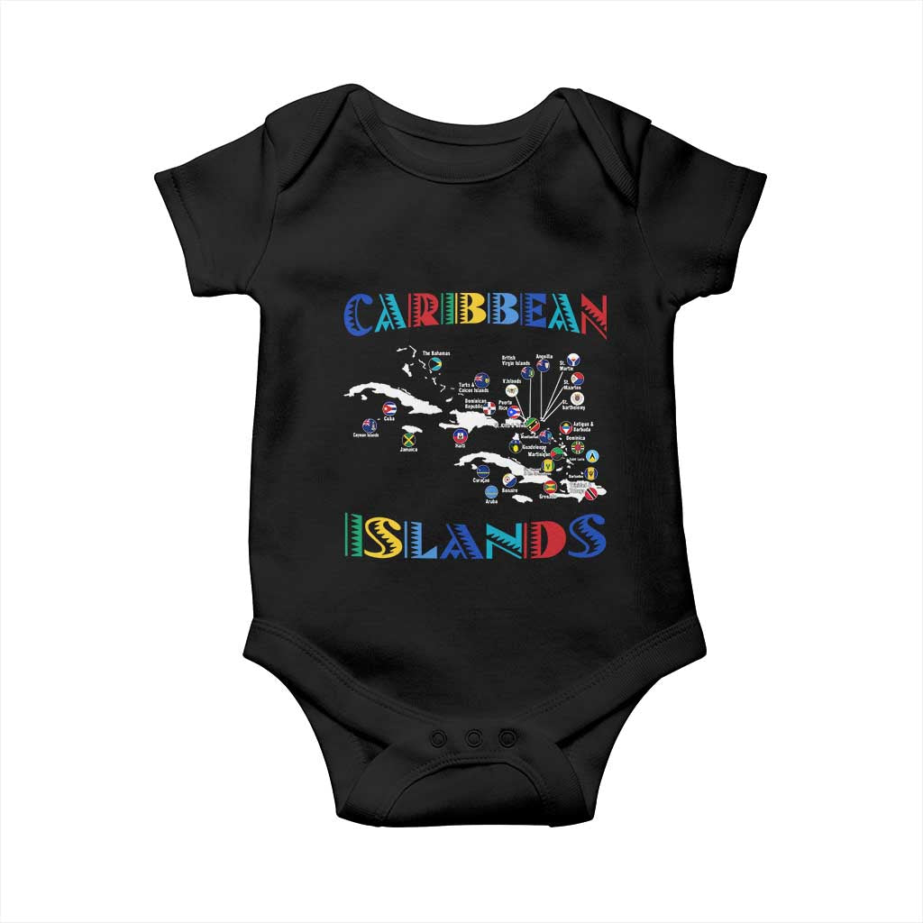Caribbean Islands Baby Onesie Caribbean Sea Tour Map Flag TS11 Black Print Your Wear