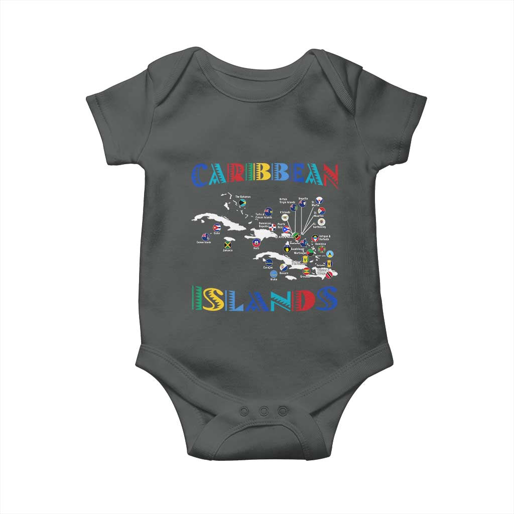 Caribbean Islands Baby Onesie Caribbean Sea Tour Map Flag TS11 Dark Heather Print Your Wear