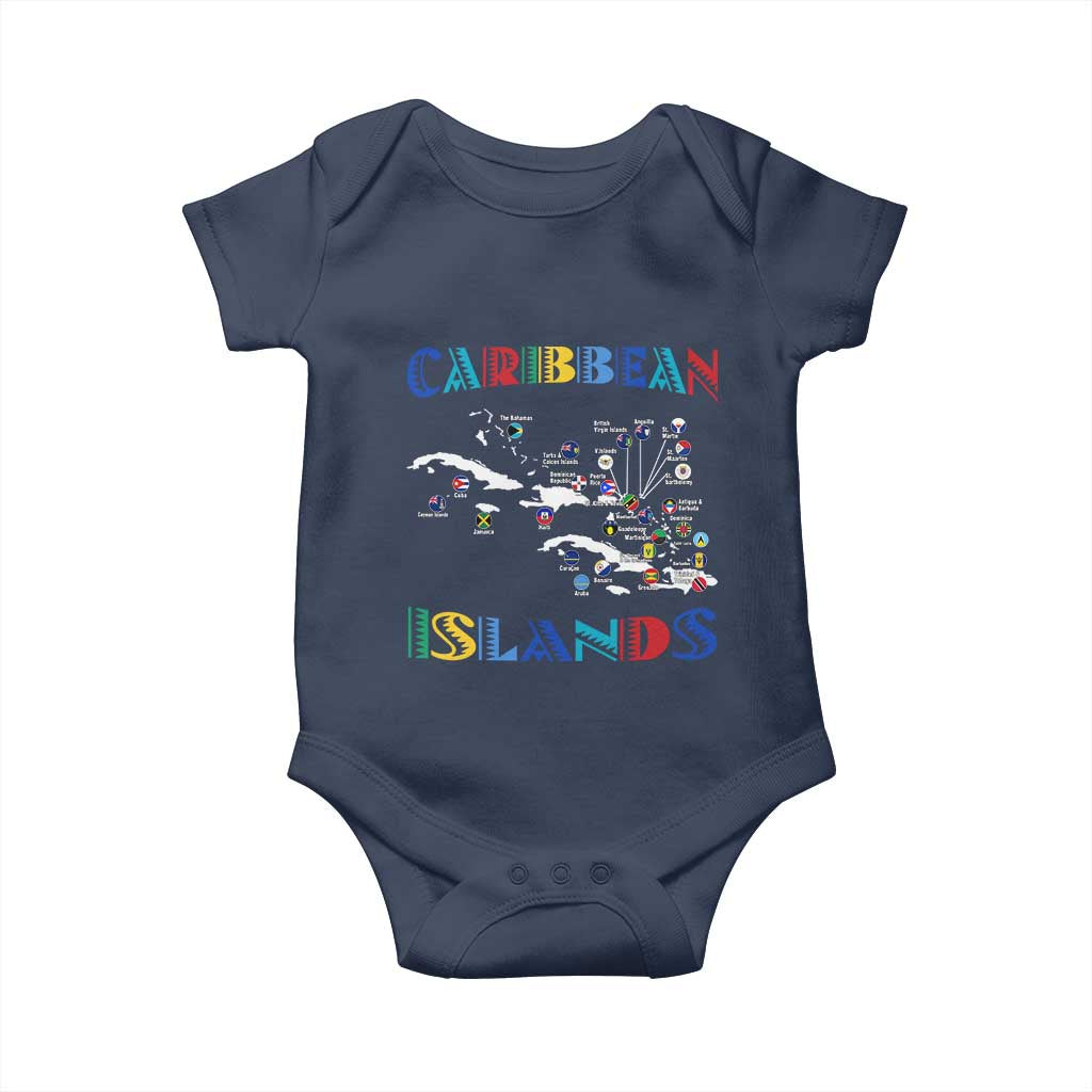 Caribbean Islands Baby Onesie Caribbean Sea Tour Map Flag TS11 Navy Print Your Wear
