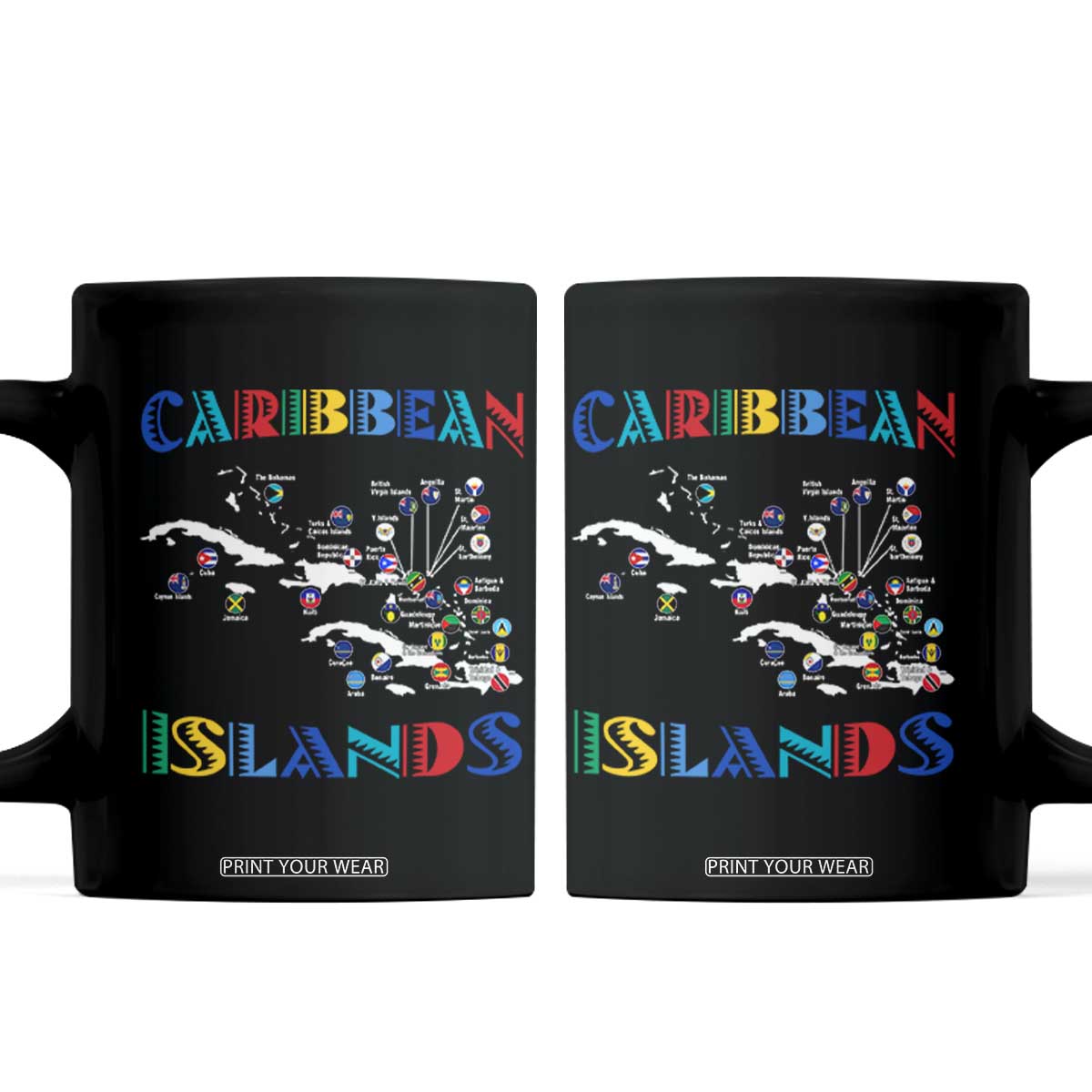 Caribbean Islands Coffee Mug Caribbean Sea Tour Map Flag TS11 Black Print Your Wear