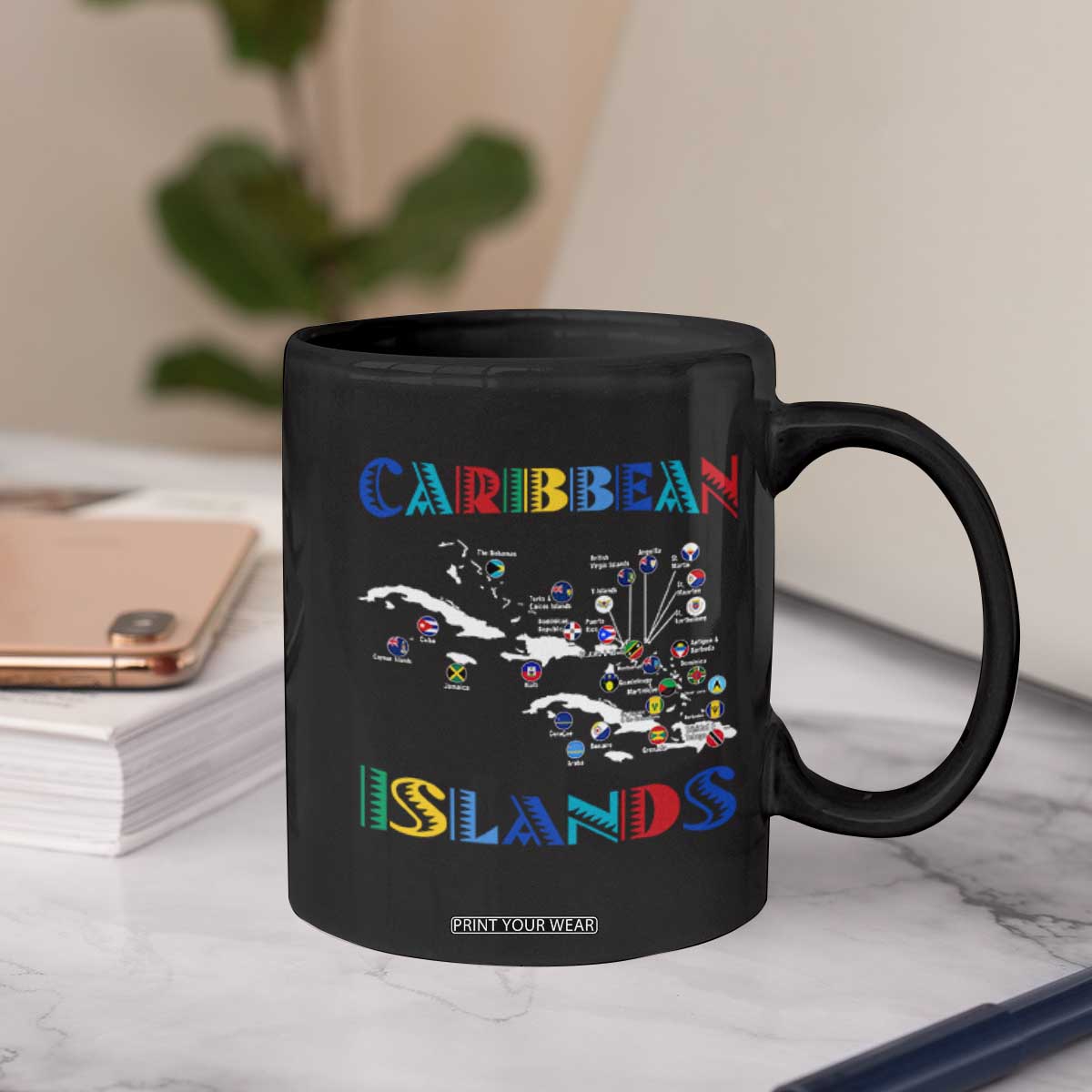 Caribbean Islands Coffee Mug Caribbean Sea Tour Map Flag TS11 Print Your Wear