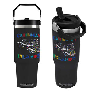 Caribbean Islands Flip Straw Tumbler Caribbean Sea Tour Map Flag TS11 One Size: 30 oz Black Print Your Wear