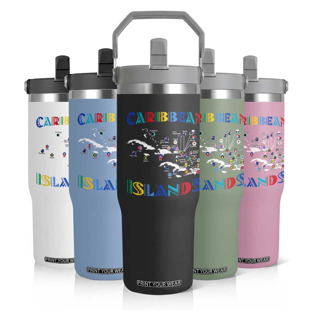 Caribbean Islands Flip Straw Tumbler Caribbean Sea Tour Map Flag TS11 Print Your Wear