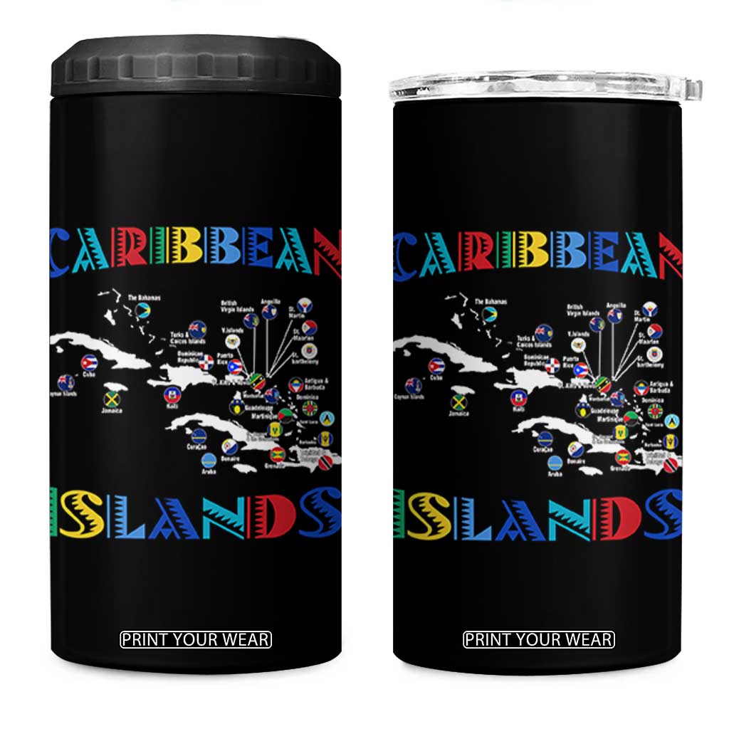 Caribbean Islands 4 in 1 Can Cooler Tumbler Caribbean Sea Tour Map Flag TS11 One Size: 16 oz Black Print Your Wear