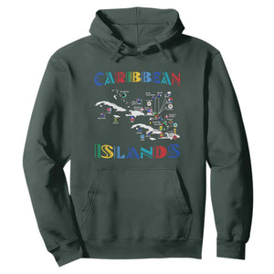 Caribbean Islands Hoodie Caribbean Sea Tour Map Flag TS11 Dark Forest Green Print Your Wear
