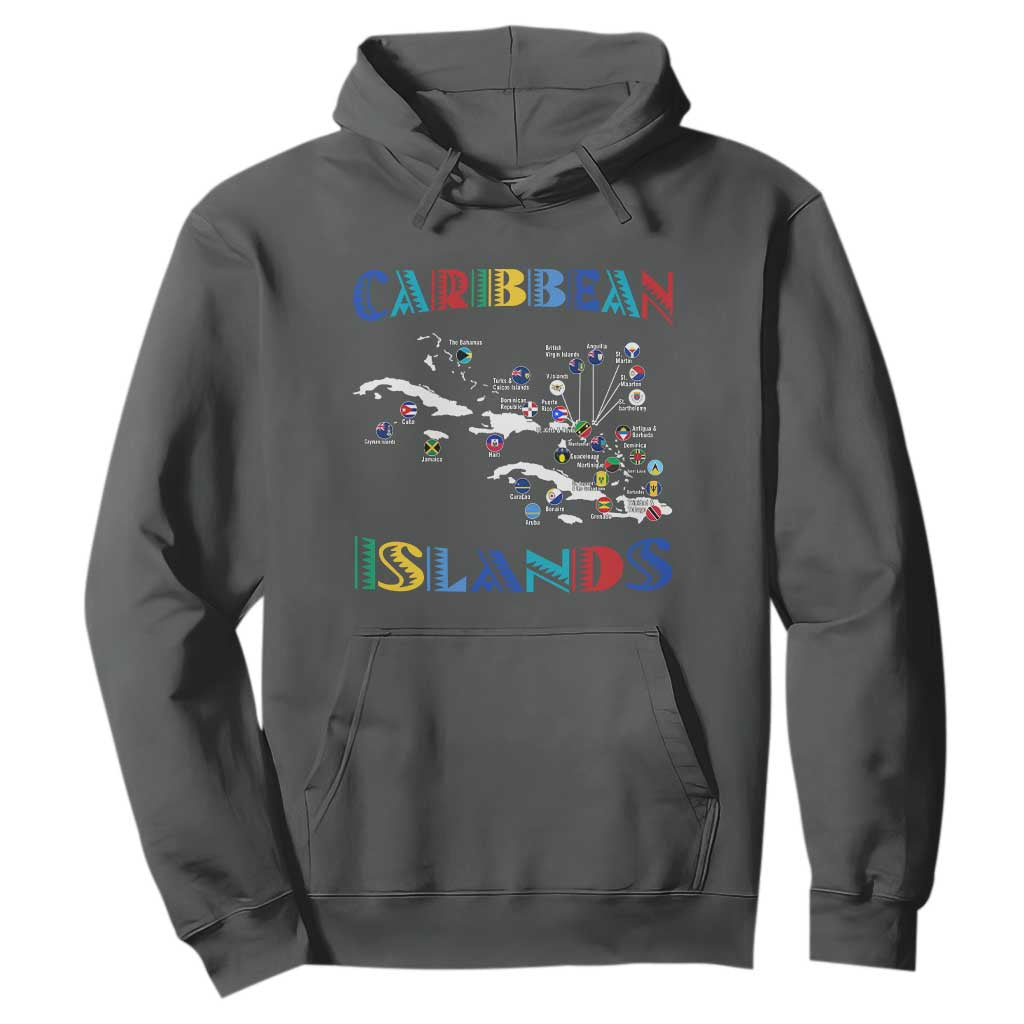 Caribbean Islands Hoodie Caribbean Sea Tour Map Flag TS11 Dark Heather Print Your Wear