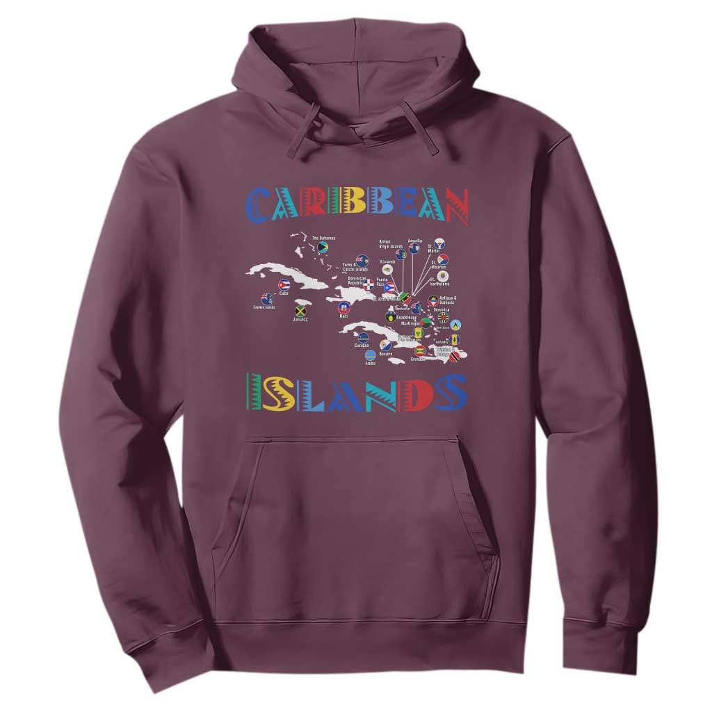 Caribbean Islands Hoodie Caribbean Sea Tour Map Flag TS11 Maroon Print Your Wear