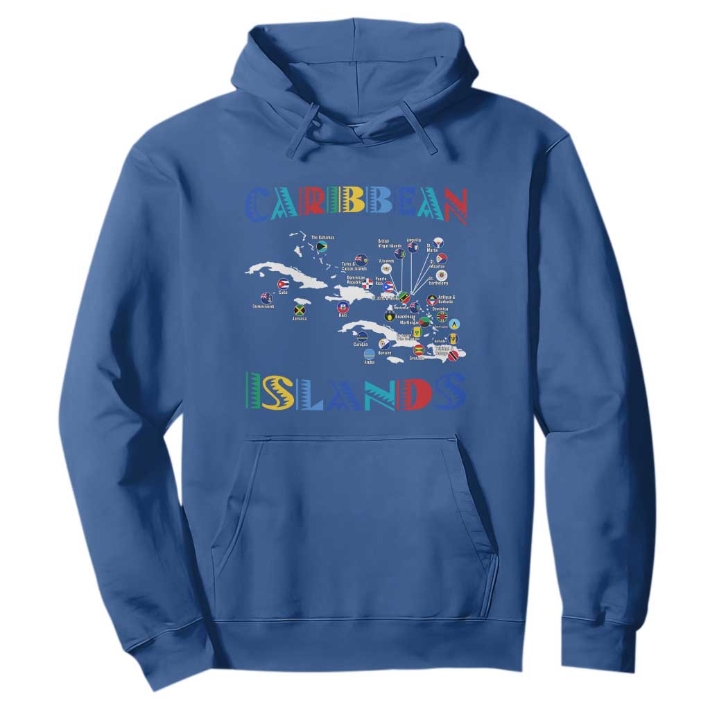 Caribbean Islands Hoodie Caribbean Sea Tour Map Flag TS11 Royal Blue Print Your Wear