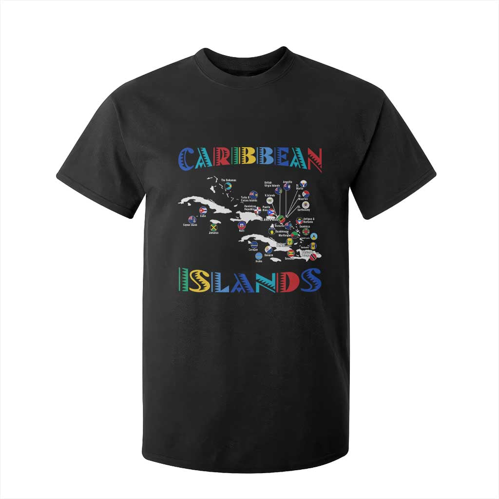Caribbean Islands T Shirt For Kid Caribbean Sea Tour Map Flag TS11 Black Print Your Wear