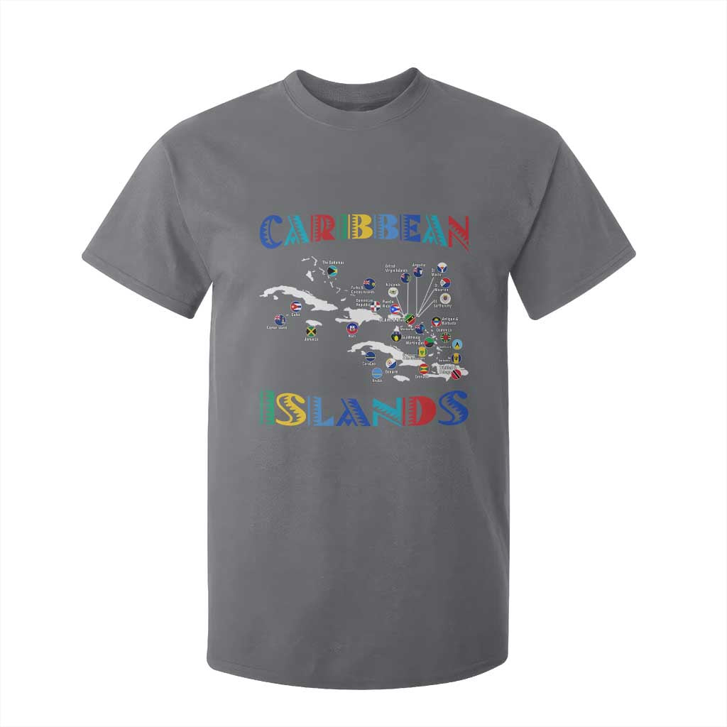 Caribbean Islands T Shirt For Kid Caribbean Sea Tour Map Flag TS11 Charcoal Print Your Wear
