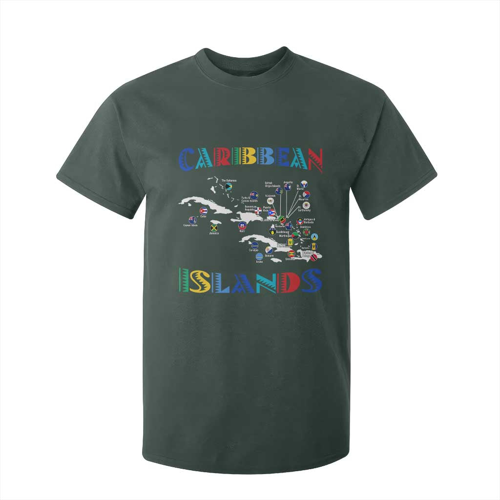 Caribbean Islands T Shirt For Kid Caribbean Sea Tour Map Flag TS11 Dark Forest Green Print Your Wear