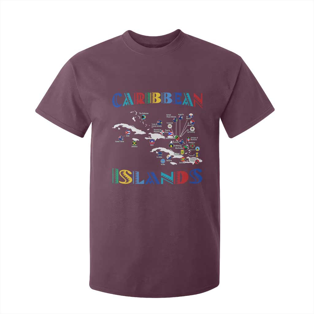 Caribbean Islands T Shirt For Kid Caribbean Sea Tour Map Flag TS11 Maroon Print Your Wear