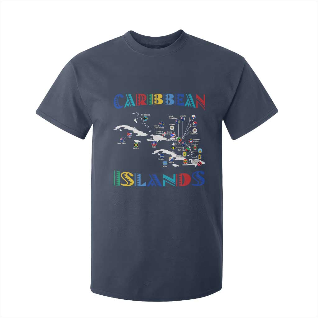 Caribbean Islands T Shirt For Kid Caribbean Sea Tour Map Flag TS11 Navy Print Your Wear