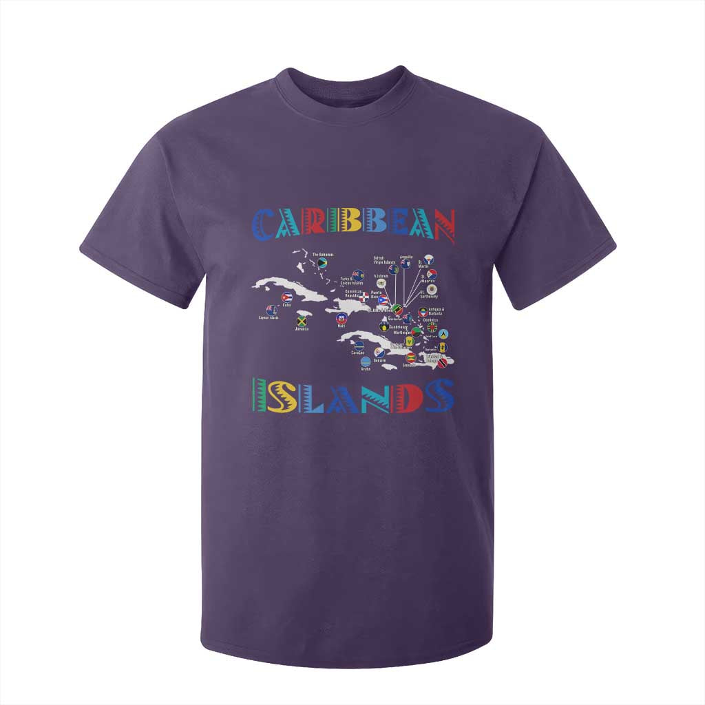 Caribbean Islands T Shirt For Kid Caribbean Sea Tour Map Flag TS11 Purple Print Your Wear