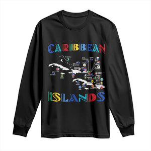 Caribbean Islands Long Sleeve Shirt Caribbean Sea Tour Map Flag TS11 Black Print Your Wear