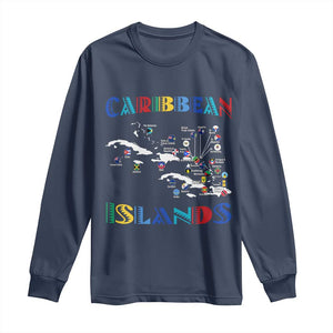 Caribbean Islands Long Sleeve Shirt Caribbean Sea Tour Map Flag TS11 Navy Print Your Wear