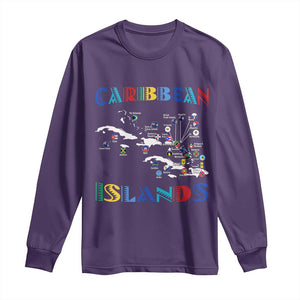 Caribbean Islands Long Sleeve Shirt Caribbean Sea Tour Map Flag TS11 Purple Print Your Wear