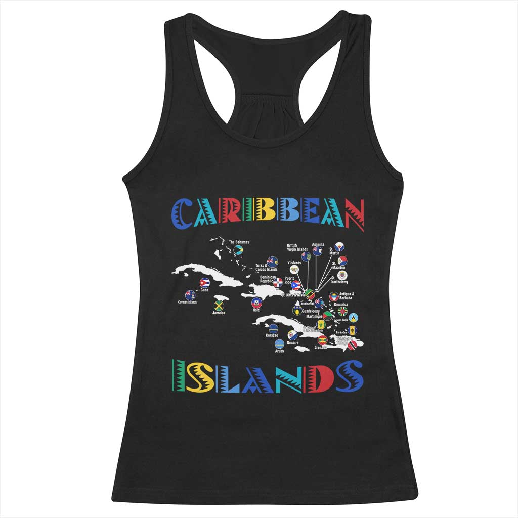 Caribbean Islands Racerback Tank Top Caribbean Sea Tour Map Flag TS11 Black Print Your Wear
