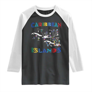 Caribbean Islands Raglan Shirt Caribbean Sea Tour Map Flag TS11 Black White Print Your Wear