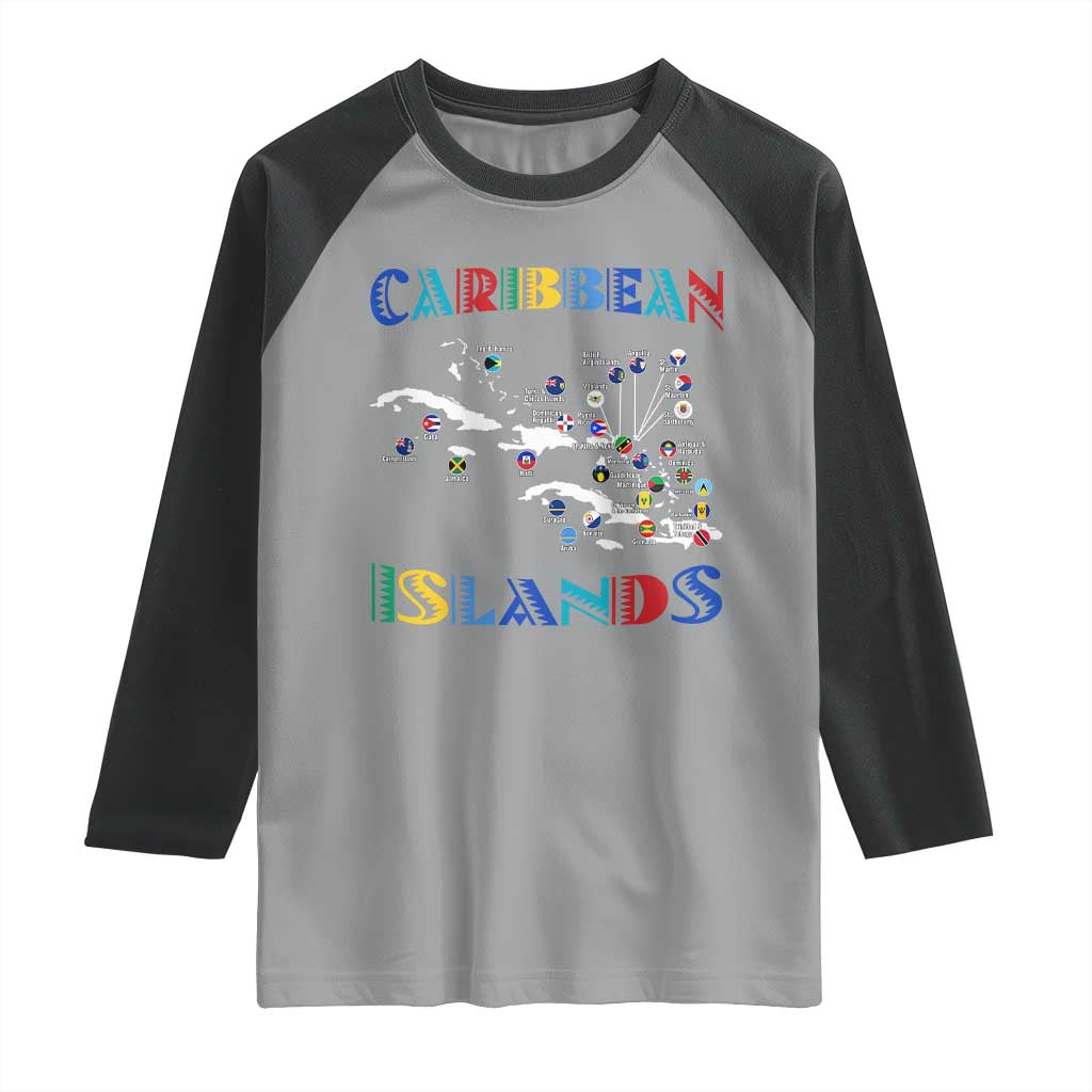 Caribbean Islands Raglan Shirt Caribbean Sea Tour Map Flag TS11 Sport Gray Black Print Your Wear