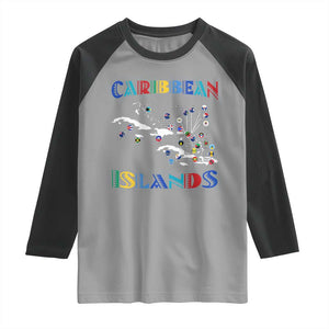 Caribbean Islands Raglan Shirt Caribbean Sea Tour Map Flag TS11 Sport Gray Black Print Your Wear