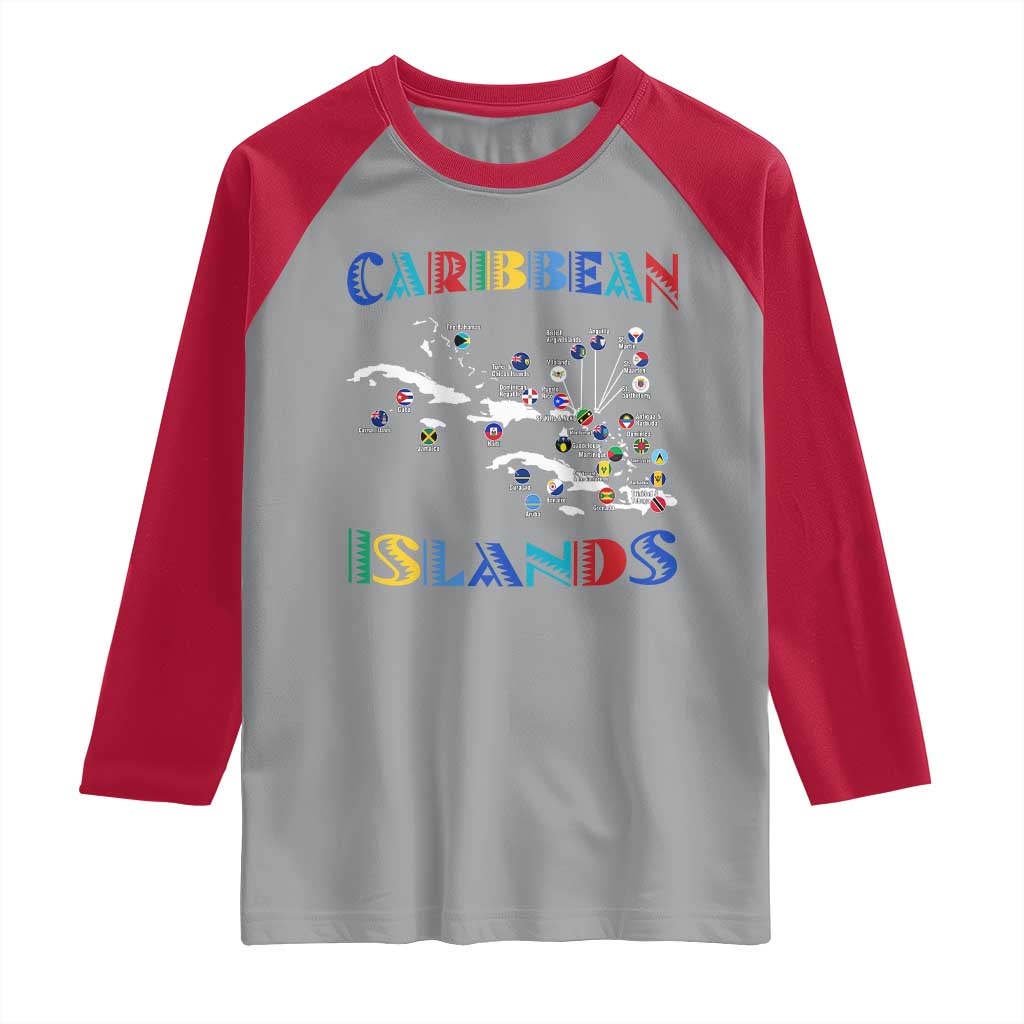 Caribbean Islands Raglan Shirt Caribbean Sea Tour Map Flag TS11 Sport Gray Red Print Your Wear