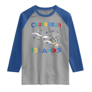 Caribbean Islands Raglan Shirt Caribbean Sea Tour Map Flag TS11 Sport Gray Royal Print Your Wear