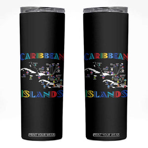Caribbean Islands Skinny Tumbler Caribbean Sea Tour Map Flag TS11 Black Print Your Wear