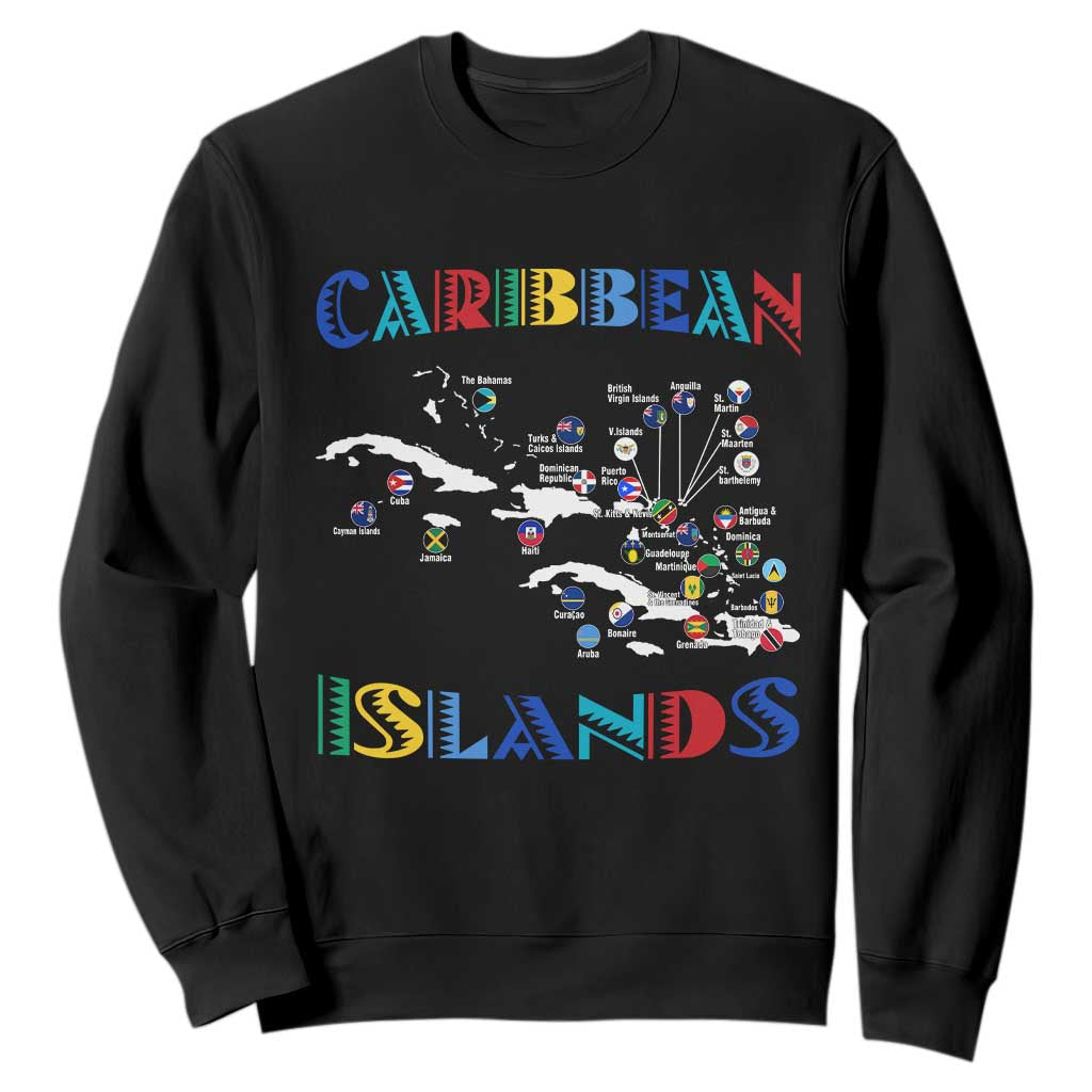 Caribbean Islands Sweatshirt Caribbean Sea Tour Map Flag TS11 Black Print Your Wear