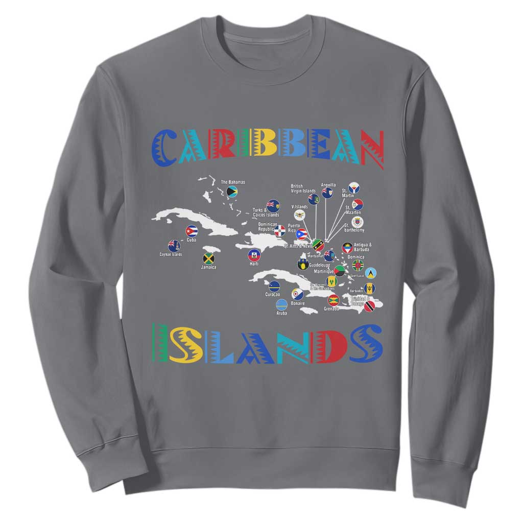 Caribbean Islands Sweatshirt Caribbean Sea Tour Map Flag TS11 Charcoal Print Your Wear