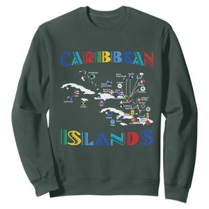 Caribbean Islands Sweatshirt Caribbean Sea Tour Map Flag TS11 Dark Forest Green Print Your Wear