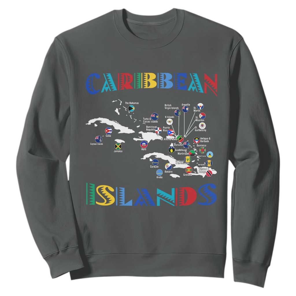 Caribbean Islands Sweatshirt Caribbean Sea Tour Map Flag TS11 Dark Heather Print Your Wear