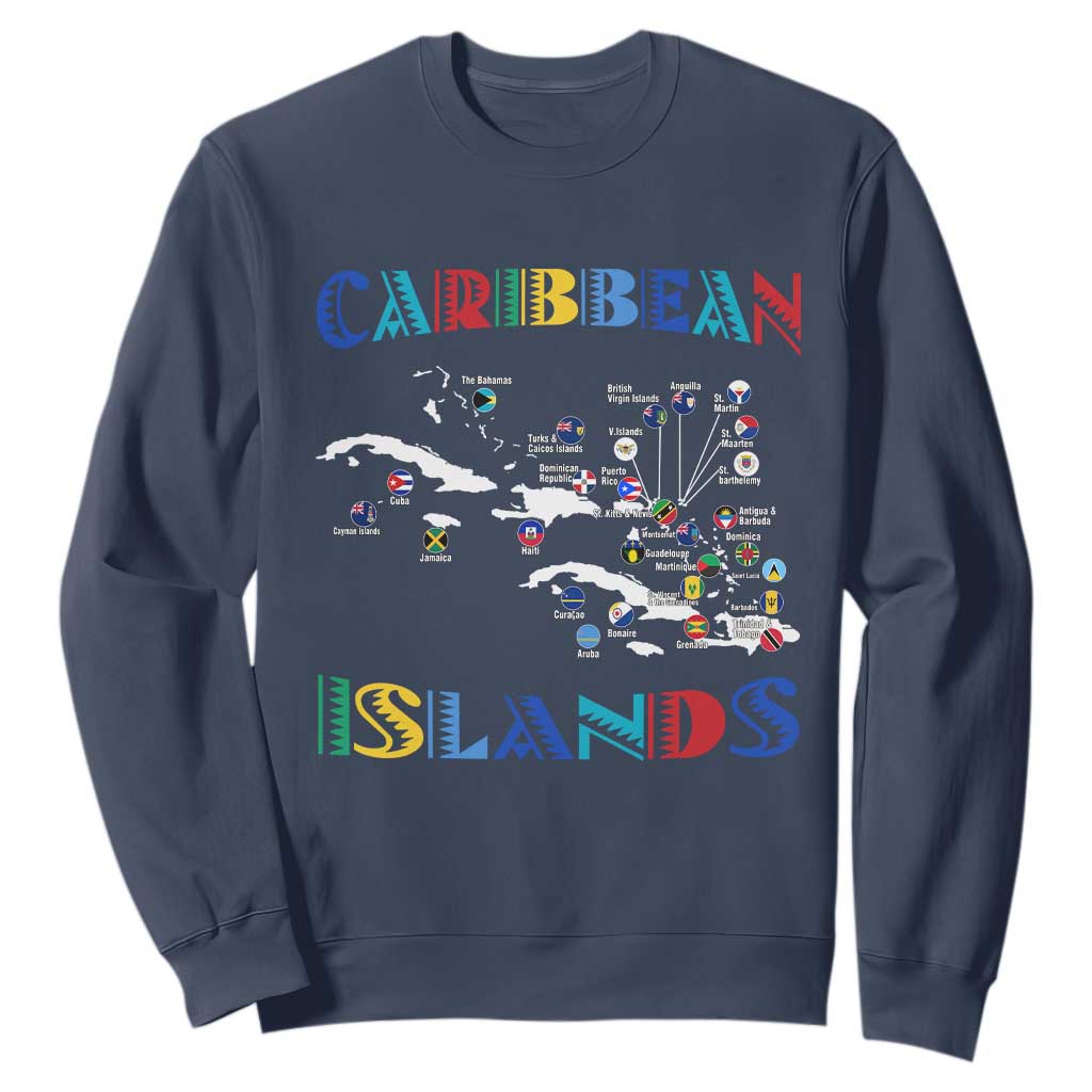 Caribbean Islands Sweatshirt Caribbean Sea Tour Map Flag TS11 Navy Print Your Wear