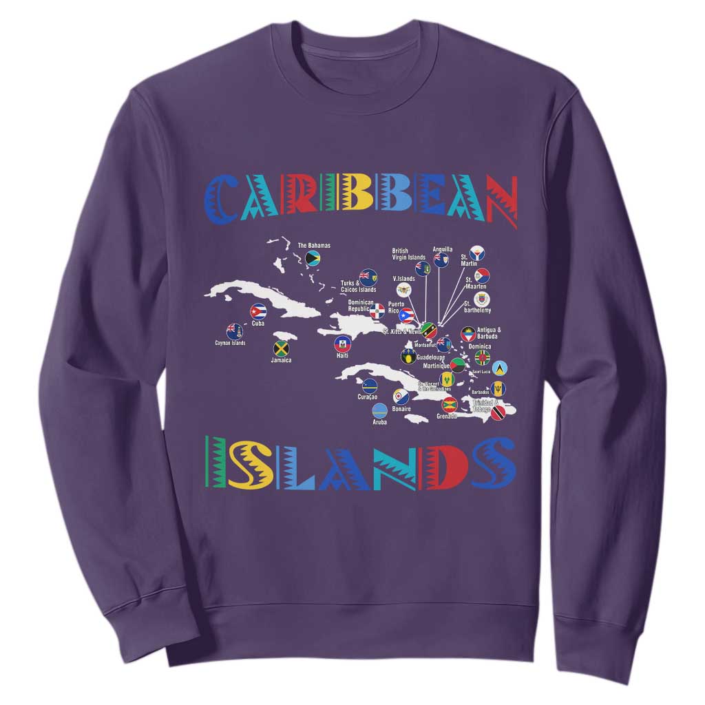 Caribbean Islands Sweatshirt Caribbean Sea Tour Map Flag TS11 Purple Print Your Wear
