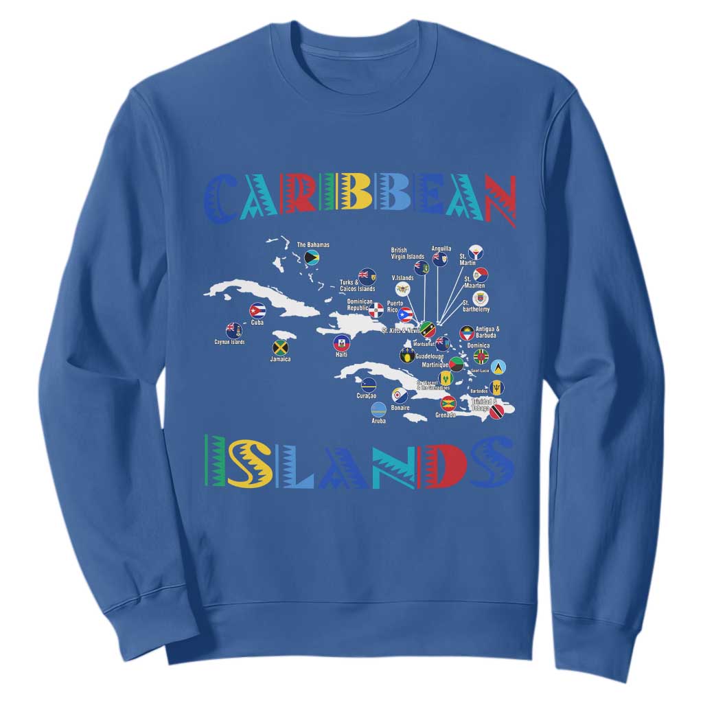 Caribbean Islands Sweatshirt Caribbean Sea Tour Map Flag TS11 Royal Blue Print Your Wear