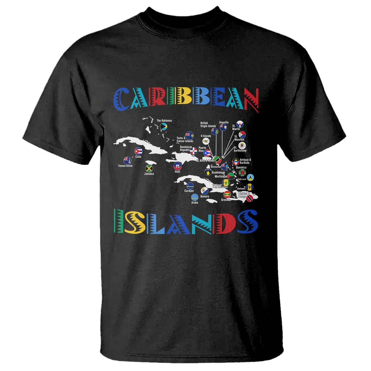 Caribbean Islands T Shirt Caribbean Sea Tour Map Flag TS11 Black Print Your Wear