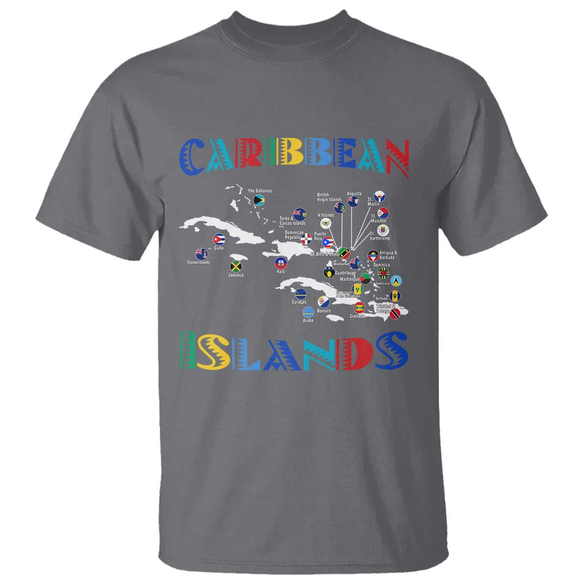 Caribbean Islands T Shirt Caribbean Sea Tour Map Flag TS11 Charcoal Print Your Wear